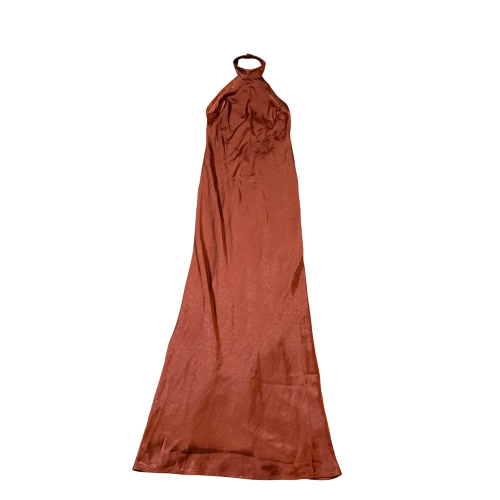 NWT Lulus Size XS Love in Your Life Rust Brown Satin Halter Maxi Dress Formal - Picture 2 of 7